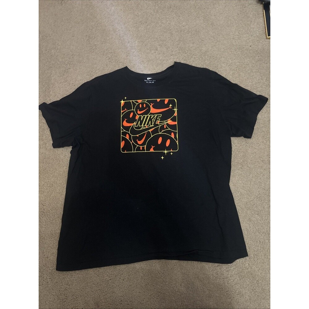 Nike T-Shirt Men's XXL Black Smiley Face Logo Short Sleeve Crew Neck